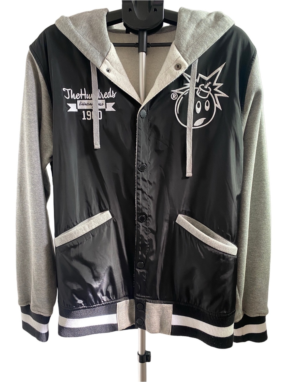 The Hundreds Black & Gray Hooded Bomber Jacket Size L